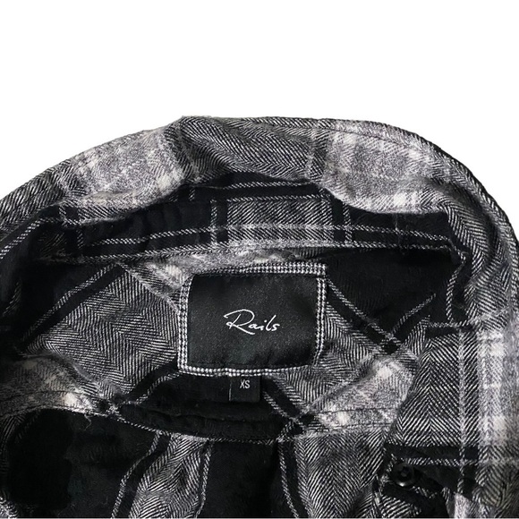 Rails Black Grey White Check Plaid Long Sleeve Button-Front Mini Dress Women XS - Picture 7 of 13